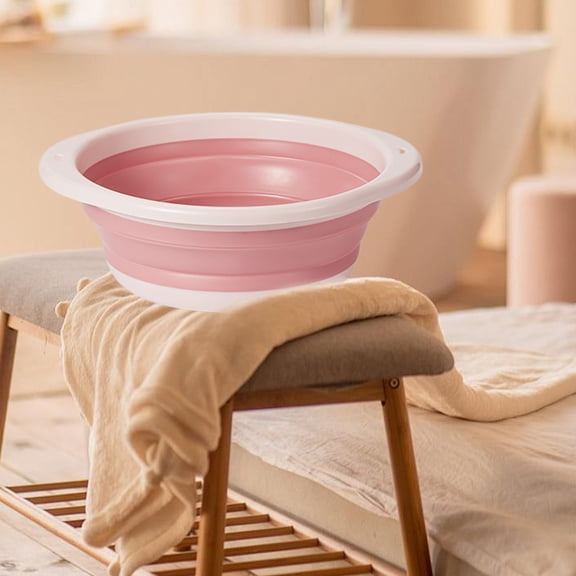 PEONAVET Collapsible Wash Basin, Plastic Round Foldable Basin Tub for Bathroom, Portable Space-Saving Wash Bin for Home Dorm Travel(Pink)