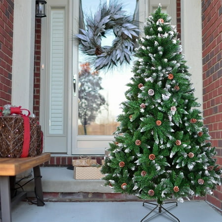 Clearance Flocked Christmas Trees With 52 Pine Cones Segmart 6ft