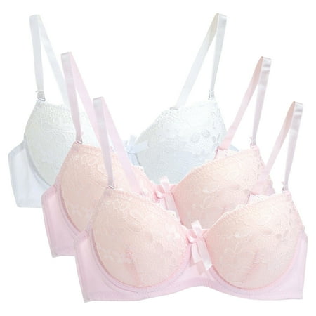 BSDJILFG 3 Pack Bras for Plus Size Women Oversized Bra Lightly Lined Lingerie Lace Bra Minimizer Bras with Adjustable Shoulder Straps S-XL