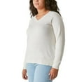 thumbnail image 5 of Lucky Brand Women's V-Neck Sweater, Long Sleeves, Side Slits, Cotton Blend, Cream/Green/Red/Black (Black,Medium), 5 of 11