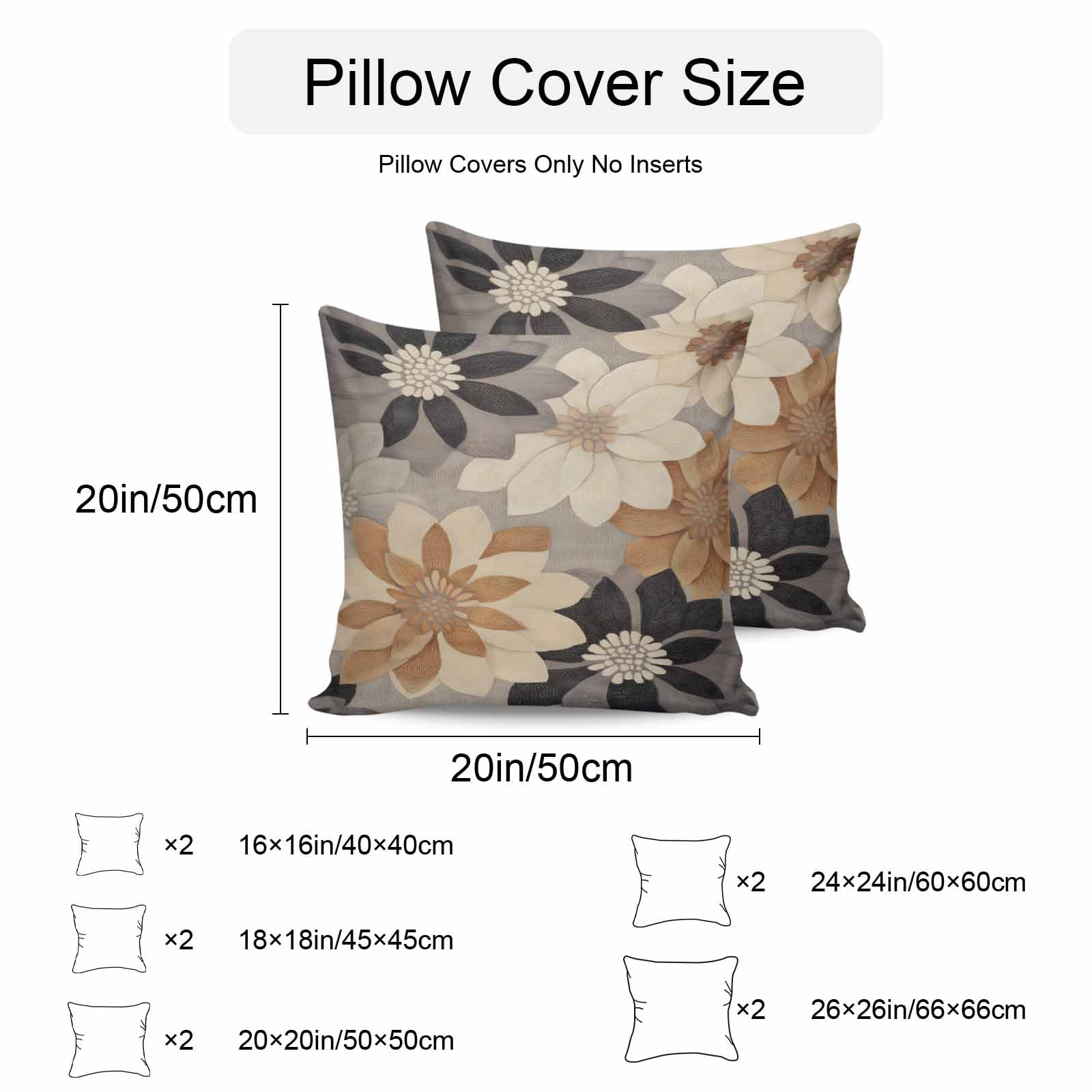 Burnt Orange Grey Outdoor Pillow Covers 16x16 Inch Throw Pillow Covers Set of 2 Waterproof Decorative Pillow Cases Retro Spring Floral Botanical Cushion Covers for Patio Furniture Garden Couch Sofa