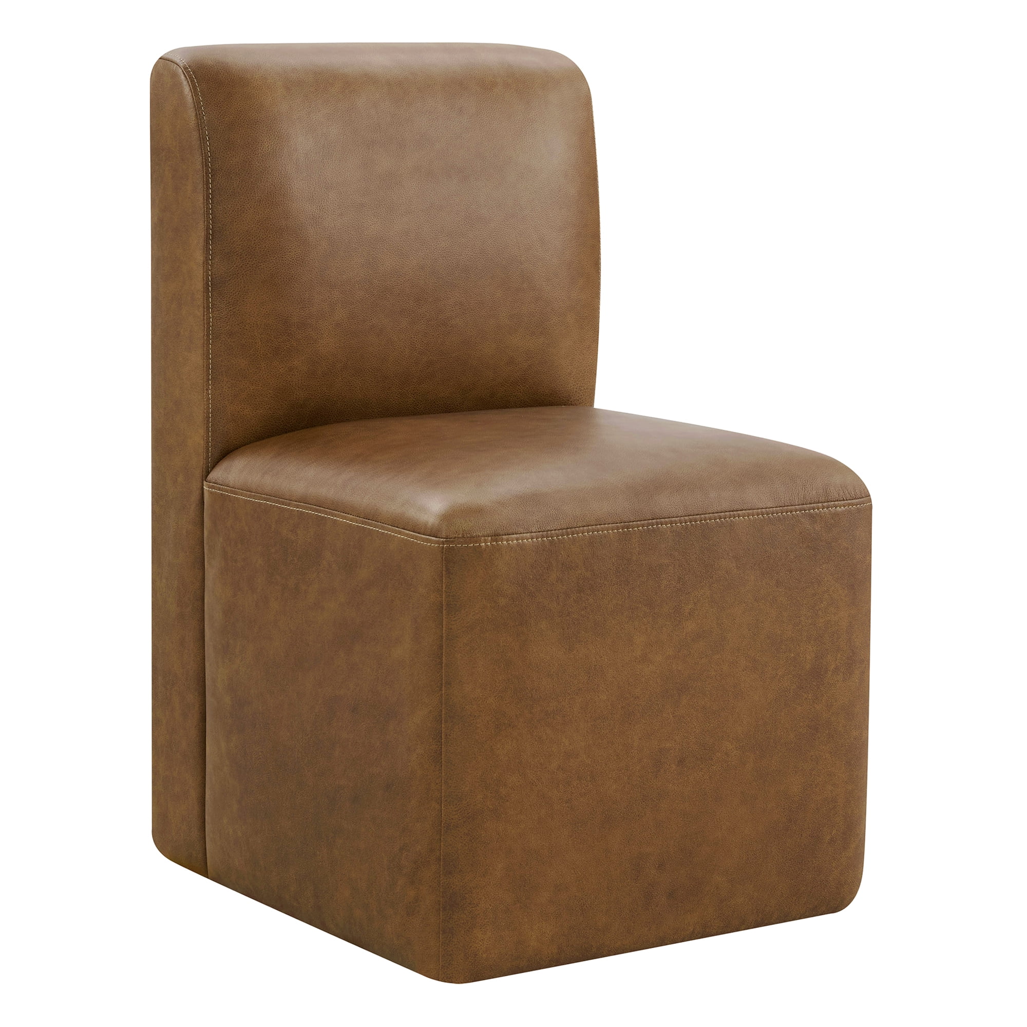 Spruce & Spring Upholstered Dining Chairs with Hidden Casters Set of 2, Brown-Genuine Leather