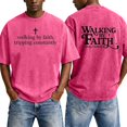thumbnail image 2 of Mens Christian Graphic T Shirts - 'Walking By Faith Tripping Constantly' Vintage Acid Wash Tshirt Oversized Faith Quote Religious Casual Tops for Streetwear Summer Vacation, 2 of 8
