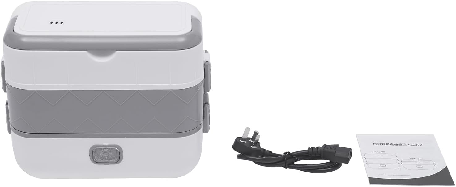 200w Electric Lunch Box Food Warmer,110v Portable lunch box warmer 2 Tiers White+Grey Heated Lunch Box with 201 Stainless Steel Container