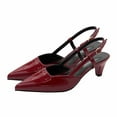 thumbnail image 4 of Miluxas Pointed Toe Slingback Kitten Heels for Women, Leather Stiletto Heel Pumps Elegant Bridal Heel Dating Party Work office Backless Pumps Shoes Red 6.5(38), 4 of 9