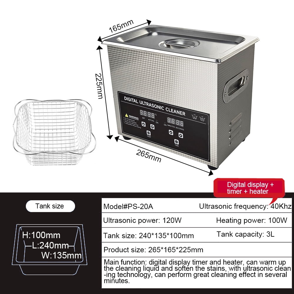 3L Stainless Steel Ultrasonic Cleaner with Degreasing Tablets  Silver Professional Jewelry Tool Washer