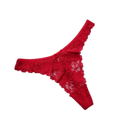 

QWERTYU T-Back Stretch Tangas for Women Low Rise G-String Thongs Sexy Lace Underwear Panties Red L