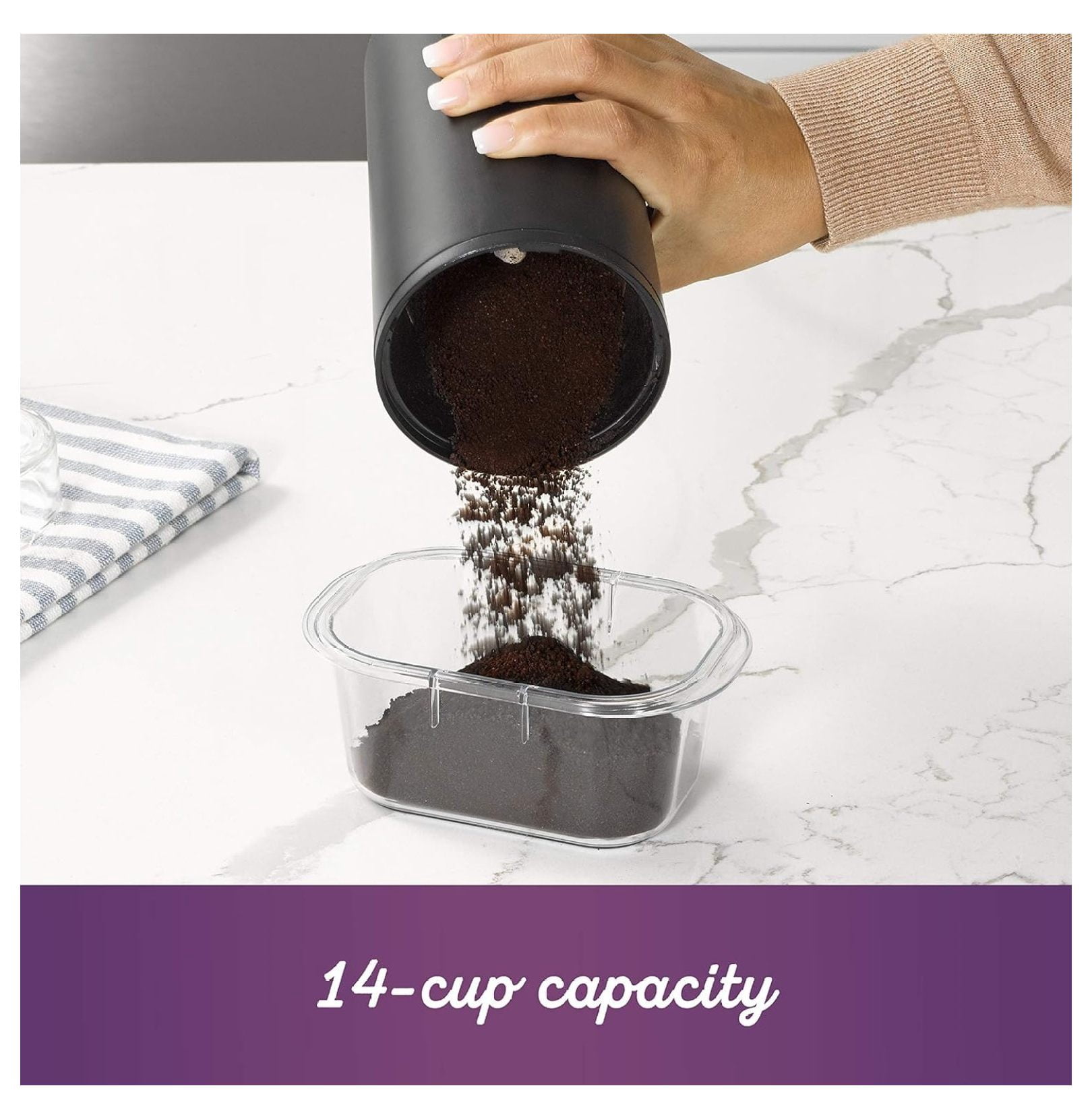Coffee Grinder Electric, 14 Cup Blade Grinder for Whole Beans, Stainless Steel, Black