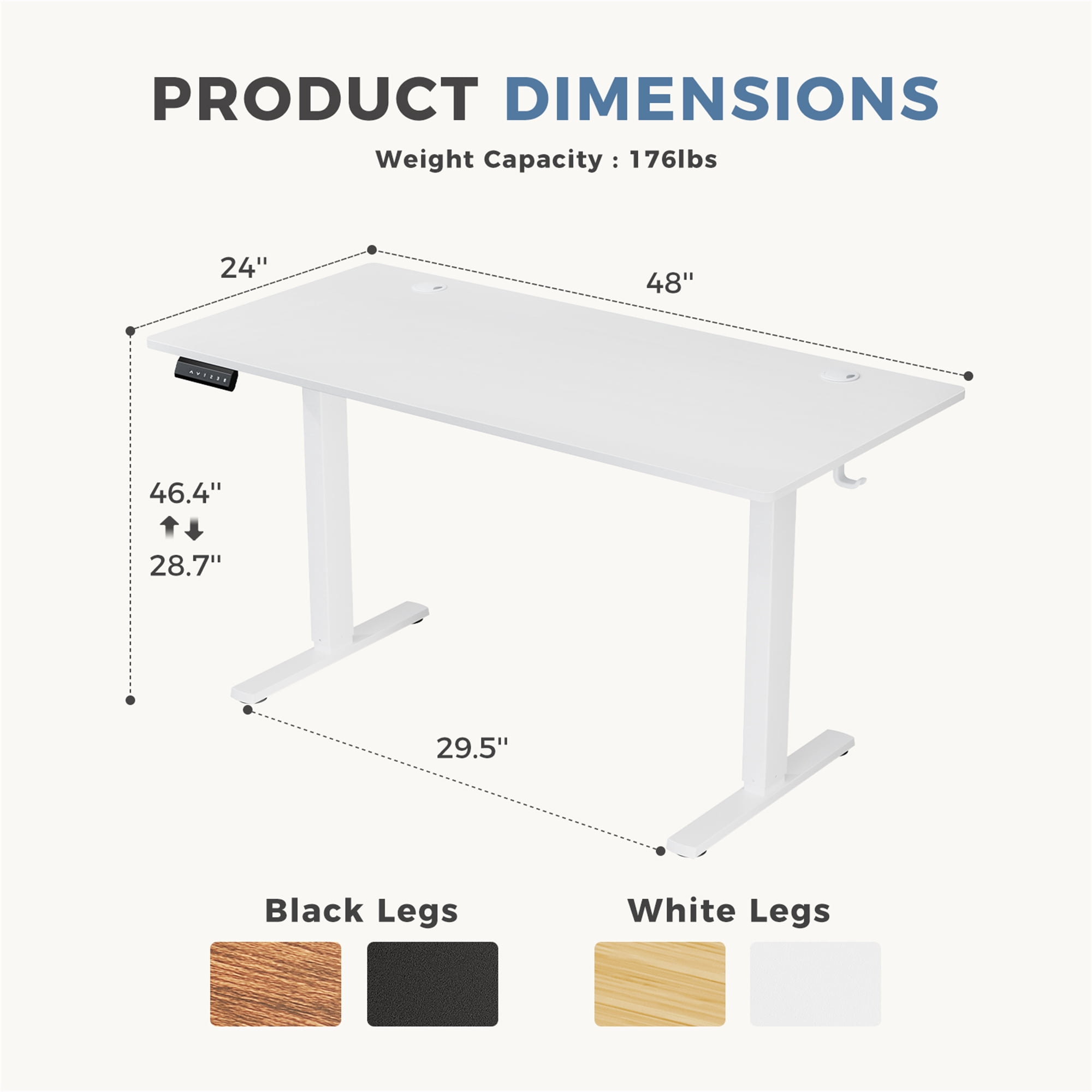 Aukfa 48" Electric Standing Desk, Adjustable Height Stand up Desk for Home Office, White