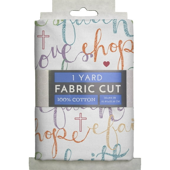 David Textiles 44" x 1 Yard Cotton Faith Hope Love Precut Fabric, White