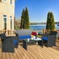 thumbnail image 4 of Gymax 4PCS Rattan Outdoor Conversation Set Patio Furniture Set w/ Navy Cushions, 4 of 10