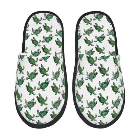 Balery Watercolor Turtle Slient Indoor Furry Fleece Comfort House Shoes Soft Non-Slip Home Shoes Cotton slippers House Slippers-- Large