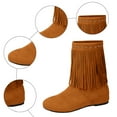 thumbnail image 5 of Hidden Wedges Mid Calf Fringe Boots for Women Boho Winter Fall Studded Suede Round Toe Dress Cowgirl Booties Brown Size 6.5, 5 of 7