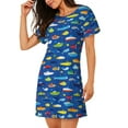 thumbnail image 2 of Xecao Submarines And Whales for Women's Loose Nightgown Sleepwear Short Sleeves Shirt Casual Print Sleepdress, 2 of 6