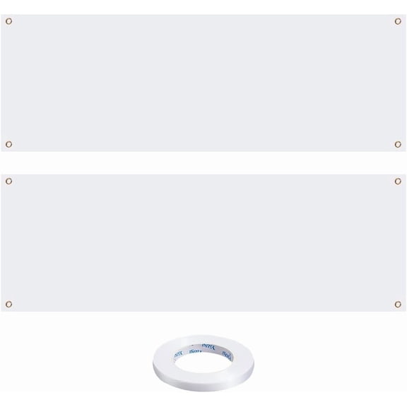2Pcs White Large Banners Blank Polyester Banner Sublimation Painting Writing Hanging Display Wall Sign Flag Background with 2Pcs Ropes for DIY Indoor Outdoor Business Office 6 x 2 Feet