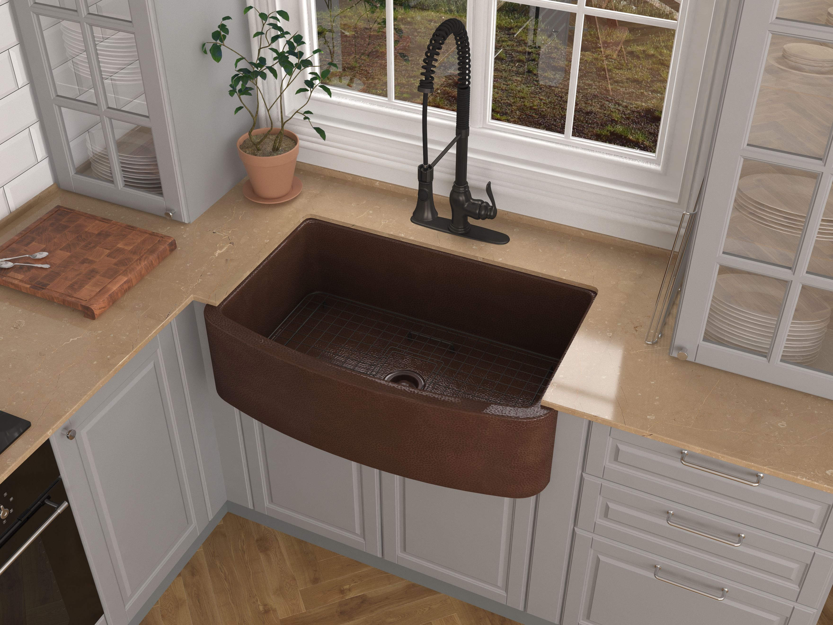 Pieria Farmhouse Handmade Copper 33 in. 0-Hole Single Bowl Kitchen Sink in Hammered Antique Copper - image 3 of 9