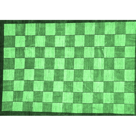 Ahgly Company Indoor Rectangle Checkered Emerald Green Modern Area Rugs, 5' x 8'