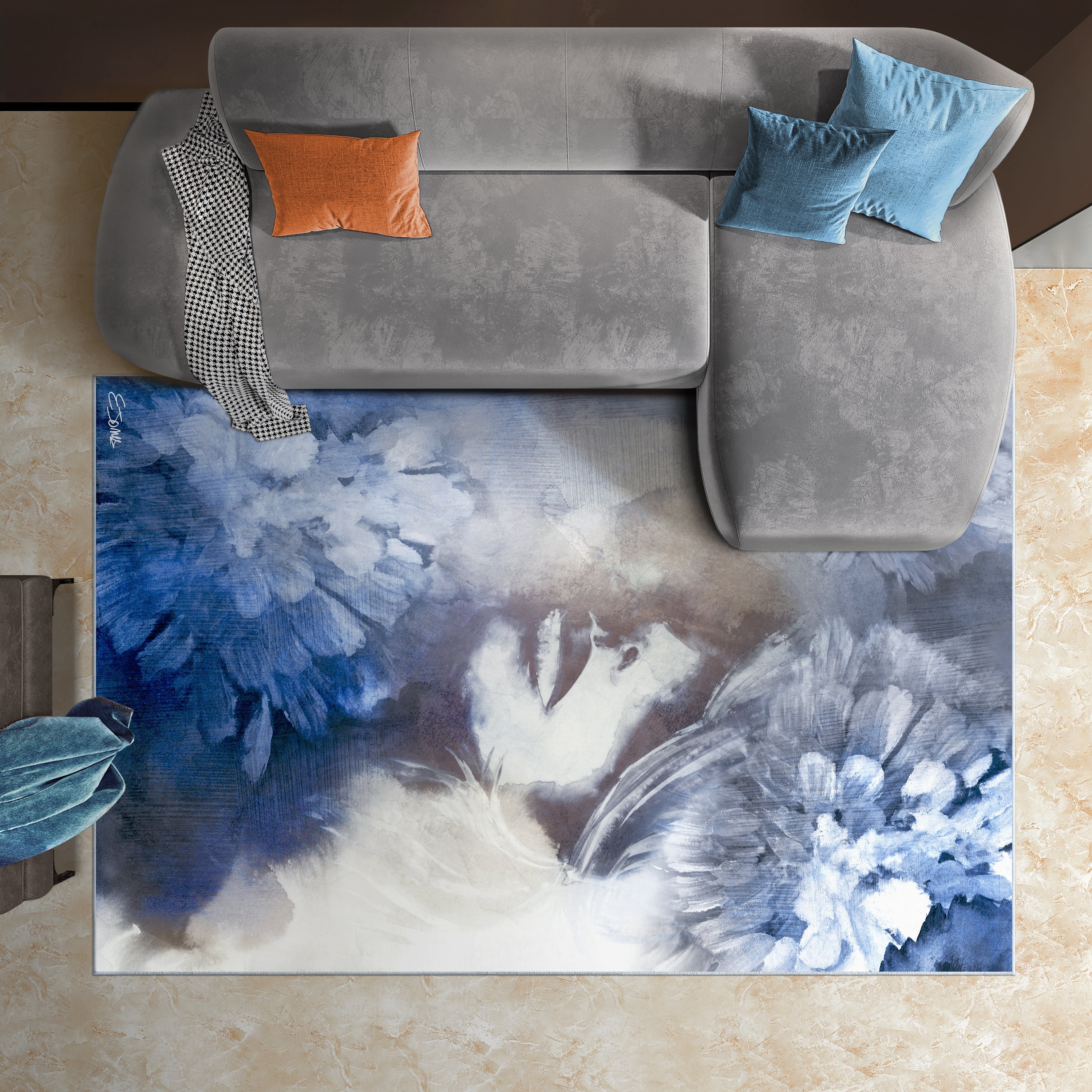 Frosted Glass Washable Abstract Art Area Rug size 5'x8'