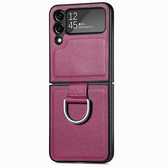 for Motorola Razr 40 Case, Motorola Razr 40 2023 Cover Slim Anti-Slip Stripe Holder Magnetic Folding MagSafe Ring Kickstand Shockproof PU Leather Protection Phone Case, Purple