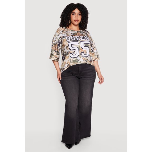 Women's Plus Size Hunter Camo Graphic Print Jersey Mesh Top