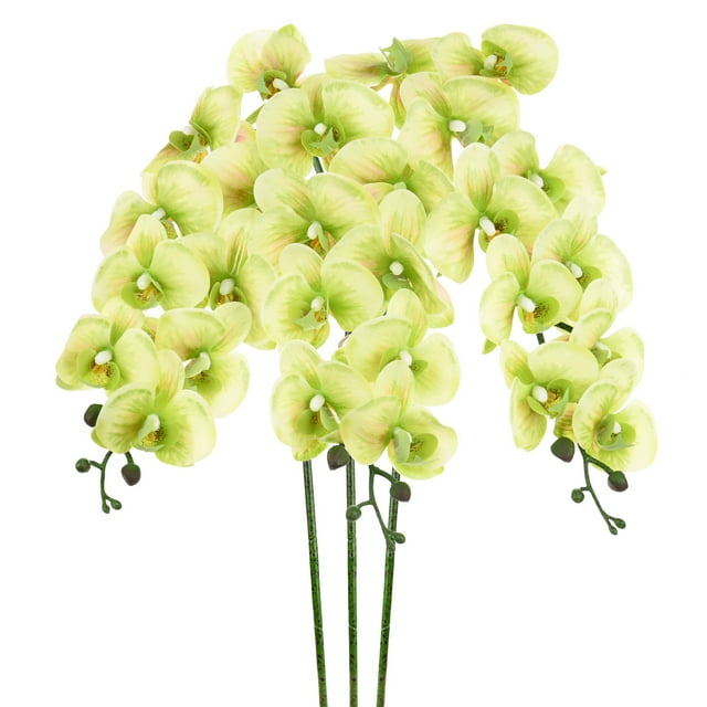 Uxcell 3-Pack Flores de Orquídea Artificial 9 Pétalos Grandes 37 Pulgadas Ramo de Seda Phalaenopsis Verde Claro Orquídeas Falsas para Hogar/Boda