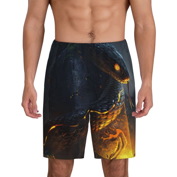 Balery Glowing Snake Dark Forest Pantalones cortos de pijama de punto de algodón para hombre con cinturilla y bolsillos-3X-Large