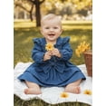thumbnail image 3 of BemeyourBBs Newborn Baby Girl Denim Romper Dress Outfits Jeans Smocked Dress Cute Girls Spring Summer Clothes Casual Long Sleeve Bodysuit Bow Headband 2 Pcs Set, 3 of 8