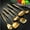 Gold, variant on Gold Kitchen Utensils Set 18/10 Stainless Steel 6 Pcs Professional All Metal Cooking Utensils Set 12-15", Wok Spatula, Ladle, Skimmer, Slotted Spatula Turner, Spaghetti Spoon, Large Spoon