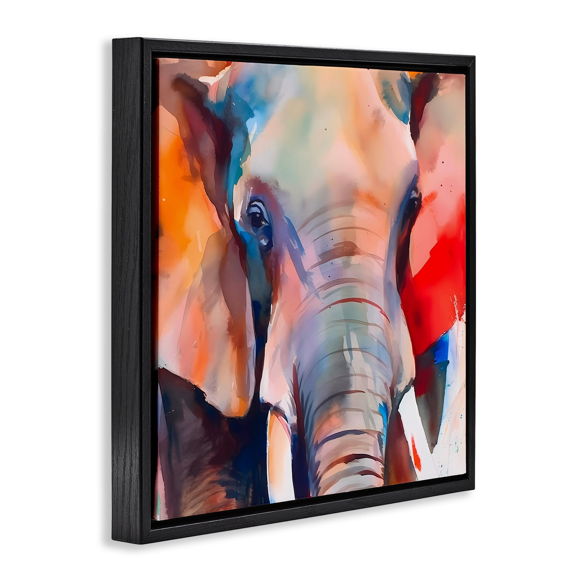 Stupell Industries Close Up Elephant Face Animals & Insects Painting Black Floater Framed Canvas Art Print Wall Art, 18 x 18
