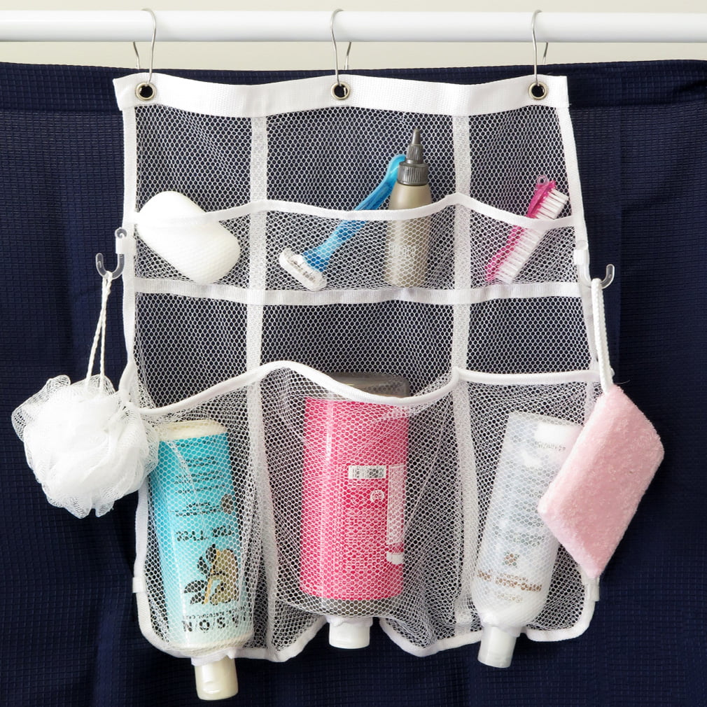 Portable 6 Pockets Bathroom Shower Hook Hanging Mesh Organizer Caddy Storage Bag 