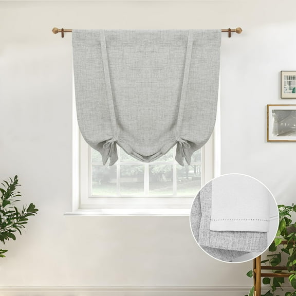 DriftAway Double Layer Linen Blackout Tie Up Curtains Thermal Insulated Fully Lined Balloon Roman Shade Bathroom Window Adjustable Rod Pocket for Small Window 31 Inch by 47 Inch Gray