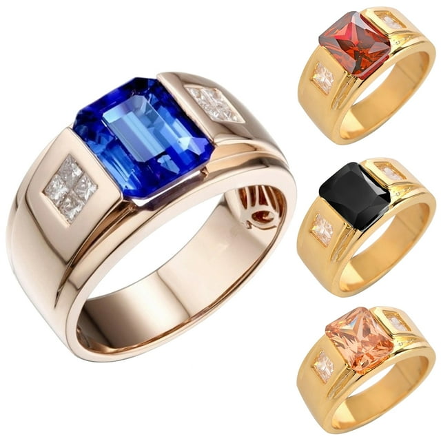 Flmtop Bague de Mariage pour Hommes avec Strass Carrés Incrustés et Grand Bande, Bijou Cadeau