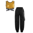 thumbnail image 5 of Aislor Kids Girls Hip Hop Dance Shiny Sequins Sleeveless Crop Tops with Chain Pocket Jogger Pants Gold 12, 5 of 6
