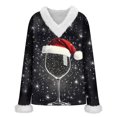 thumbnail image 4 of Craaazy Women's Casual Christmas Shirts Solid Color V-neck Pullover Top Gifts, 4 of 7