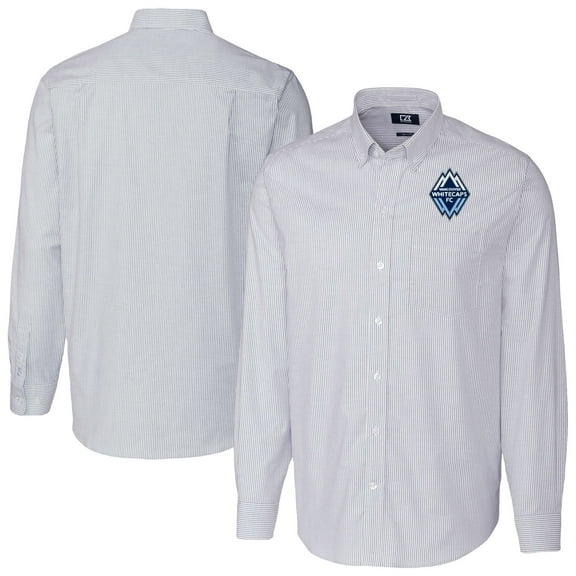 Men's-Cutter & Buck  Light Blue Vancouver Whitecaps FC Big & Tall Stretch Oxford Stripe Tri-Blend Long Sleeve Dress