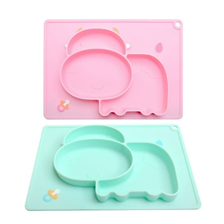 

2Pcs Cow Silicone Dining Tray One-piece Cartoon Dining Plate Meal Dish Tableware for Babies Kids 1Pc Green 1Pc Pink