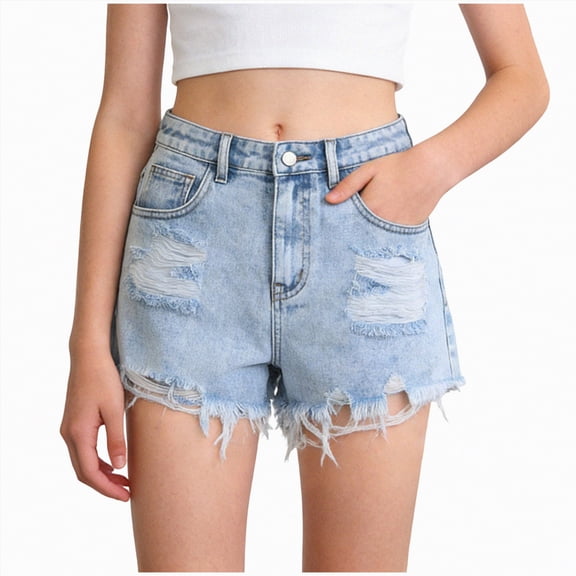 OYXSER Girls Ripped Jean Shorts Shorty Shorts for Teen Girls Cute Summer Trendy Fashion Denim Shorts, Light Blue 14-15Y