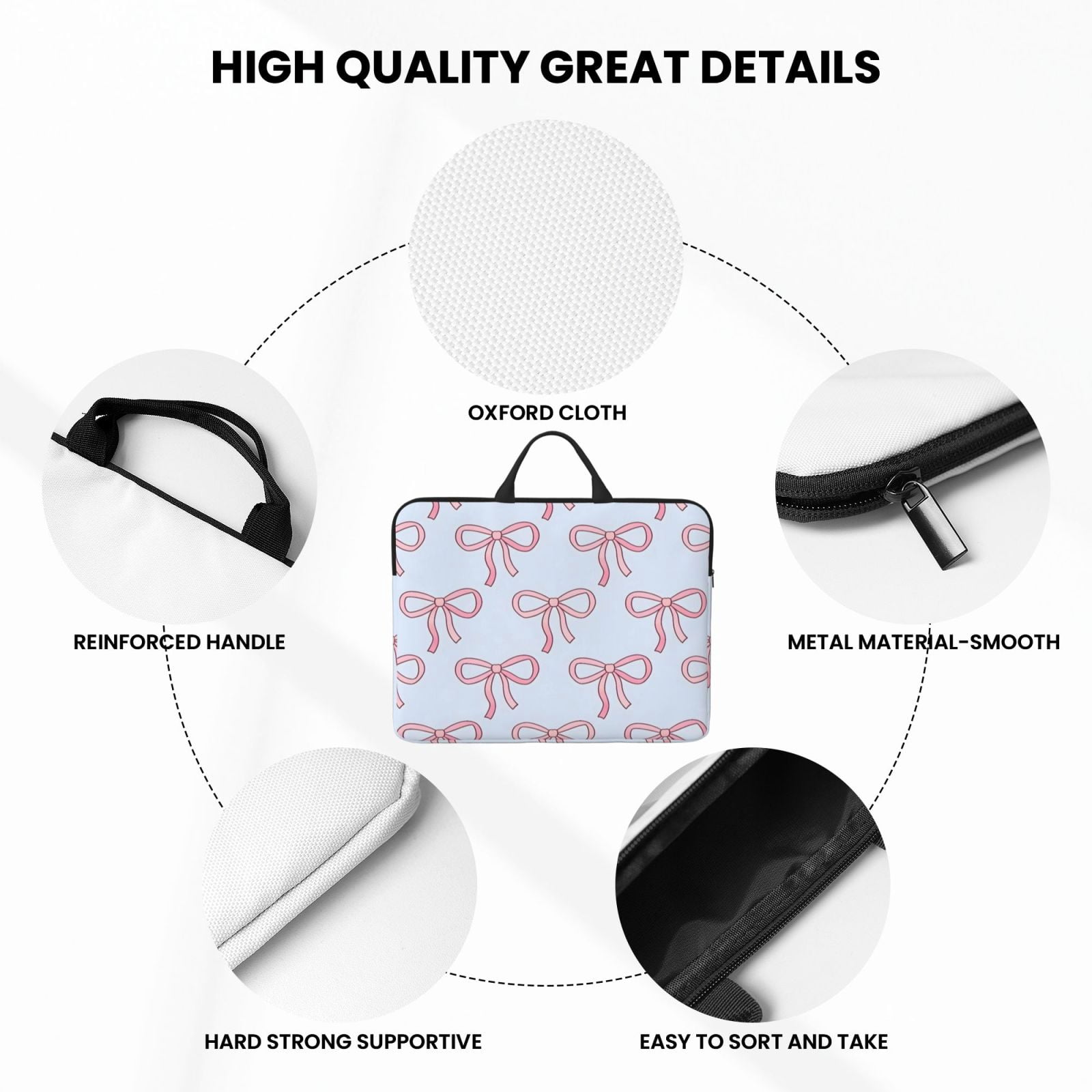 Laptop Sleeve Bag For Women Men 14inch Waterproof Durable Protective Computer Carrying Cover Handle Laptop Case Bag Pink Bow (2)