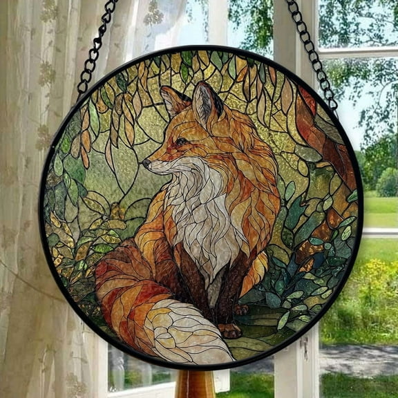 Stained Glass Window Hanging Fox, Valentine’s Day Decor, Festival Gift Ornament, Christmas Ornament Gift, Mother’s Day Keepsake, Keepsake 2025