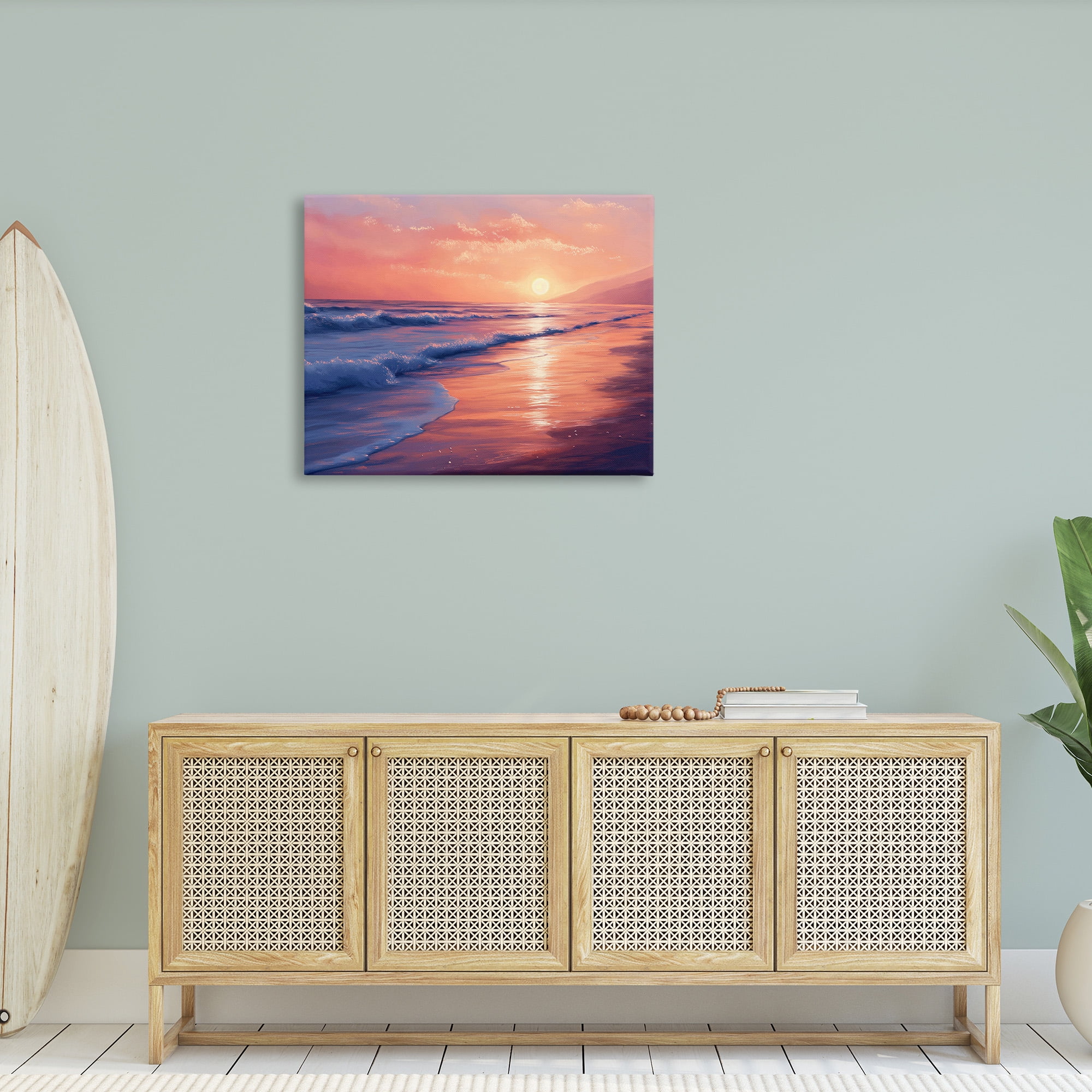 Stupell Industries Sunset over Beach Waves Landscape Photography Gallery Wrapped Canvas Art Print Wall Art, 40 x 30