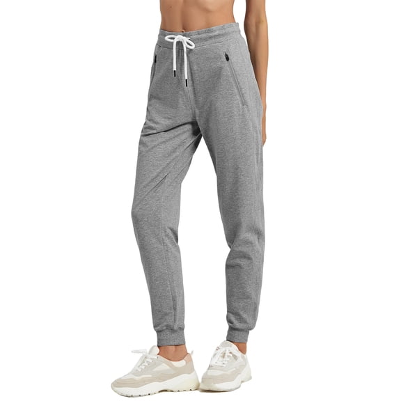 PULI Women's Cargo Pants Cotton Sweatpants with Zipper Pocket(Dark Grey M)