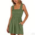 thumbnail image 4 of Womens Rompers - Summer Casual Smocked Rompers Square Neck Sleeveless Wide Leg Short Jumpsuit with Pockets (S, Army Green), 4 of 8