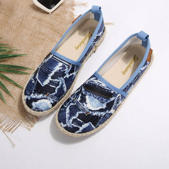 Xfvqtps Womens Plus Size Slip on Flats Comfortable Round Toe Casual Shoes Breathable Mesh Loafers with Cushioned Insole Blue