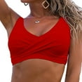thumbnail image 3 of Women's Bikini Top Tummy Control V Neck Bathing Suit Top Swimsuit No Bottom for Beach Pool Vacation Mix and Match,Red,L, 3 of 9