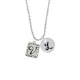 thumbnail image 2 of Delight Jewelry Silvertone Pebble Border Initial - V Silvertone Script Initial Disc - L - Charm Necklace, 20"+3", 2 of 4