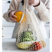 Mesh Bags Reusable Cotton Mesh Grocery Bags - 100% Cotton | Net Cotton String | Shopping Bag – Eco Market Bag - Tote Bag Vegetable - Pack of 3 Portable/Reusable/Washable