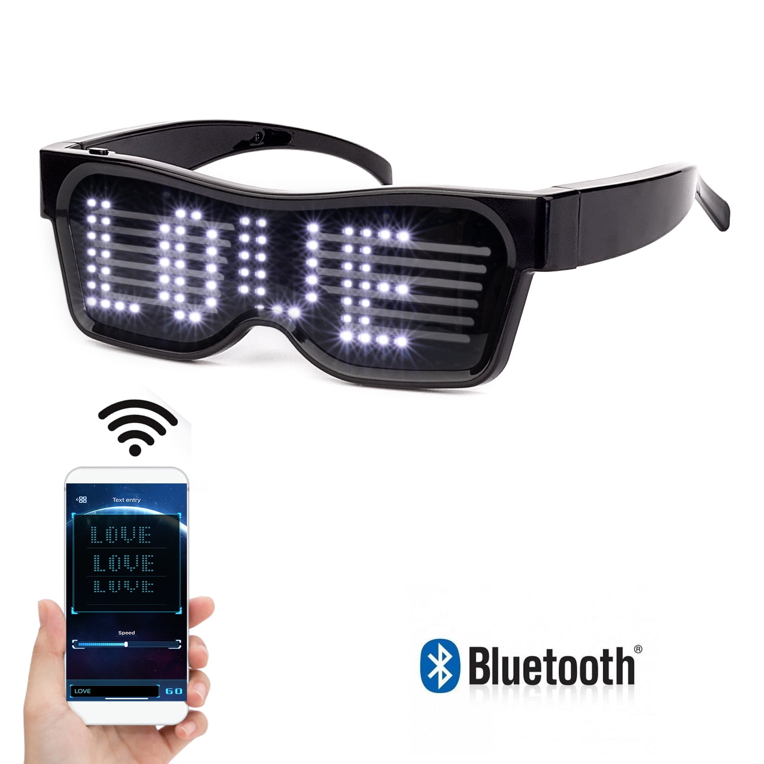  alavisxf xx LED Glasses, Bluetooth APP Connected LED Display  Smart Glasses USB Rechargeable DIY Funky Eyeglasses for Party Club DJ  Halloween Christmas(Text, Graffiti, Animation, Music Rhythm) : Electronics