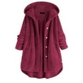 thumbnail image 2 of Turilly Womens Jackets Ladies Plus Size Women Fleece Irregular Long Sleeve Button Pocket Hooded Coat, 2 of 6