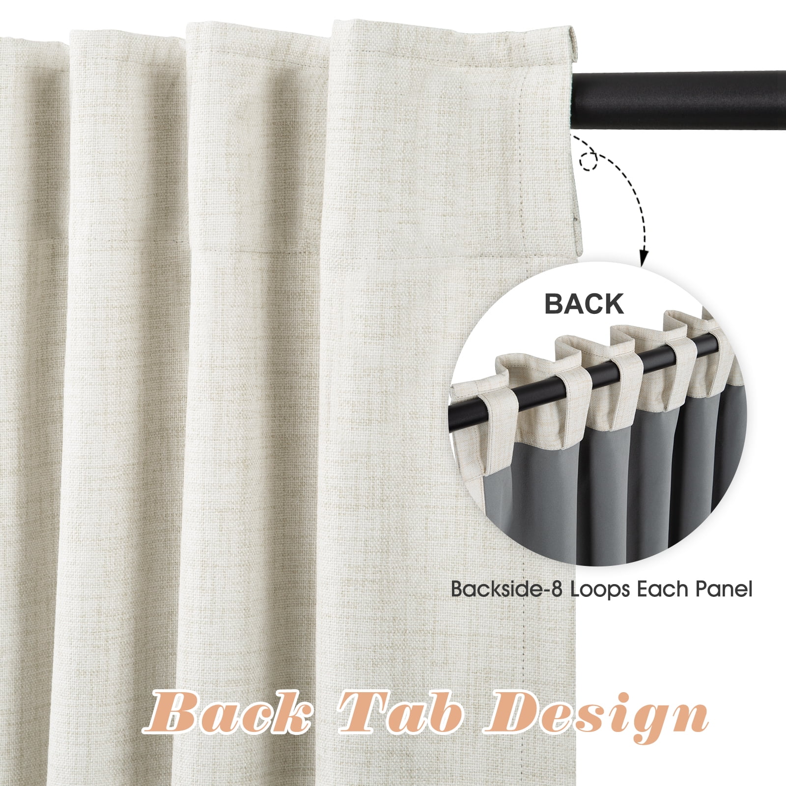 100% Blackout Curtains 2 Panels Set, Machine Washable Linen Textured Blackout drape for Bedroom, Back Tab/Rod Pocket Curtains , Cream, W50" x L84"