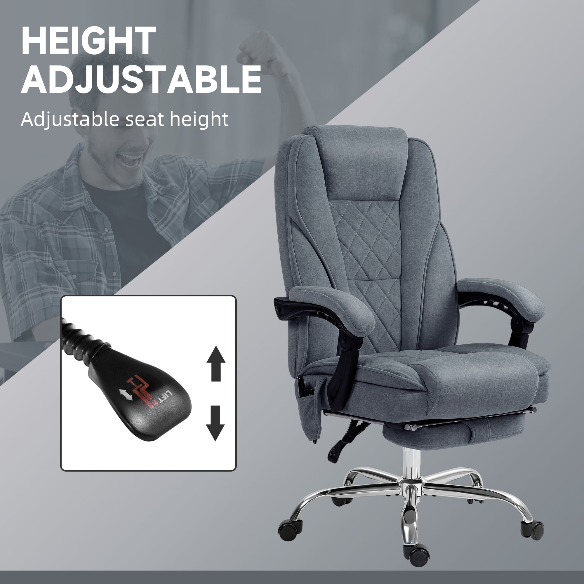 Vinsetto Executive Massage Office Chair, Heated Computer Desk Chair with Adjustable Height and Footrest, Charcoal Gray